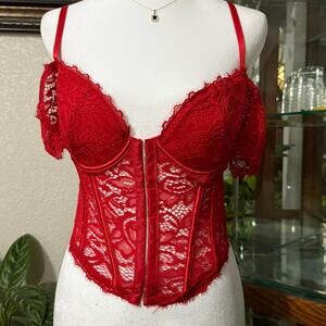 Red lace coquette corset bustier